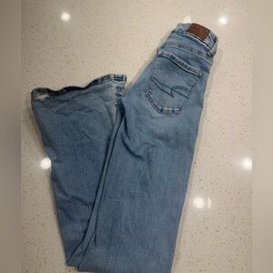American Eagle Super High Rise Flare Jeans 000 Light Wash Luxe Stretch Y2K